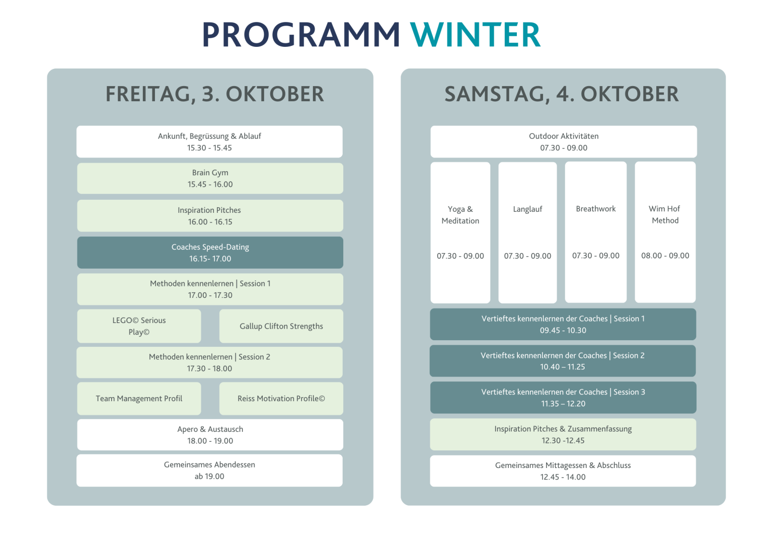 Programm Meet the Coaches Winter.